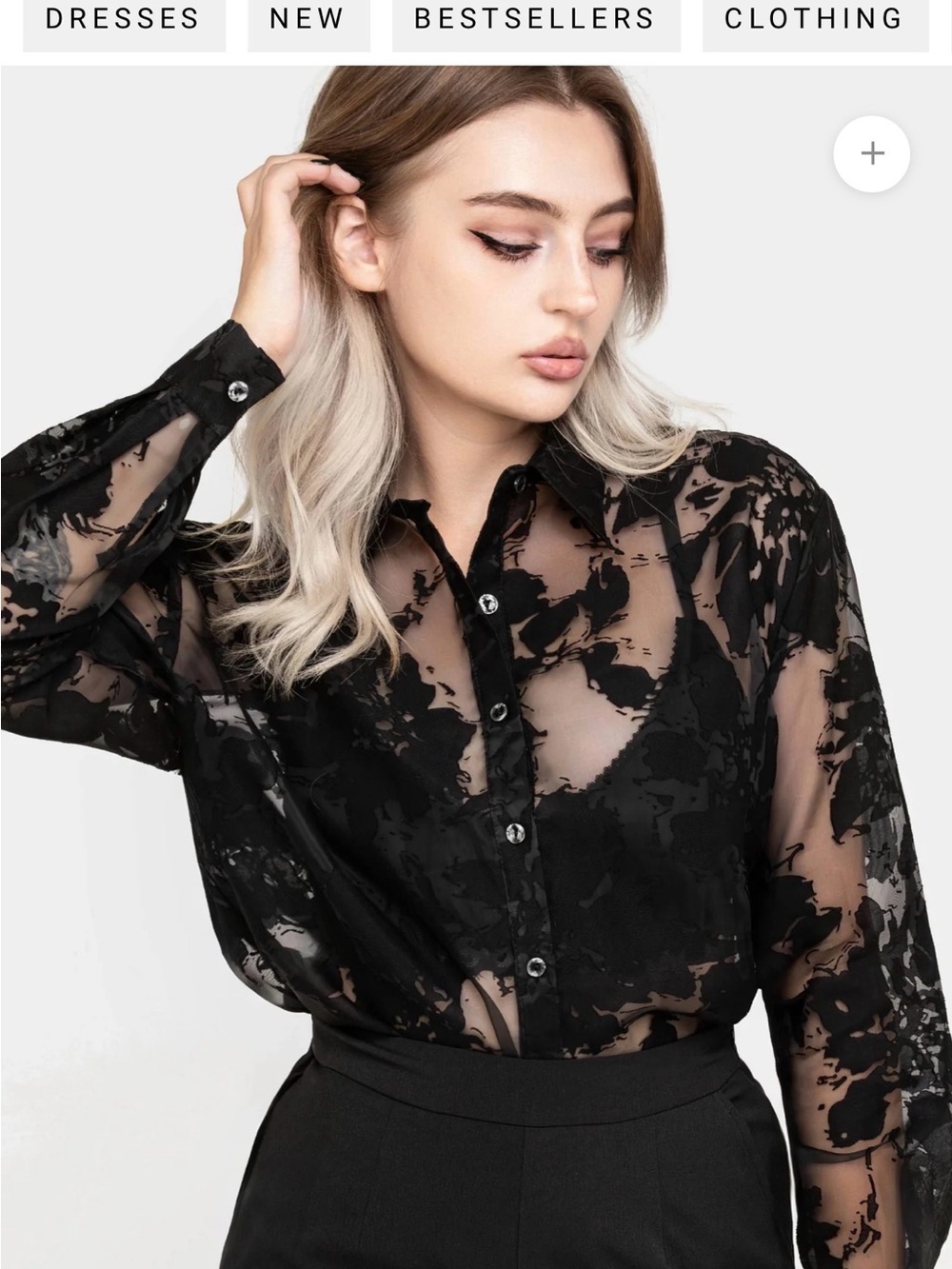 Disturbia Black & Cream Marble-Effect Sheer Button-Up Blouse